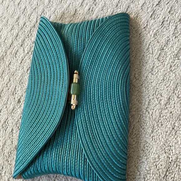 Shanghai tang braided bamboo lock clutch with jade fasten